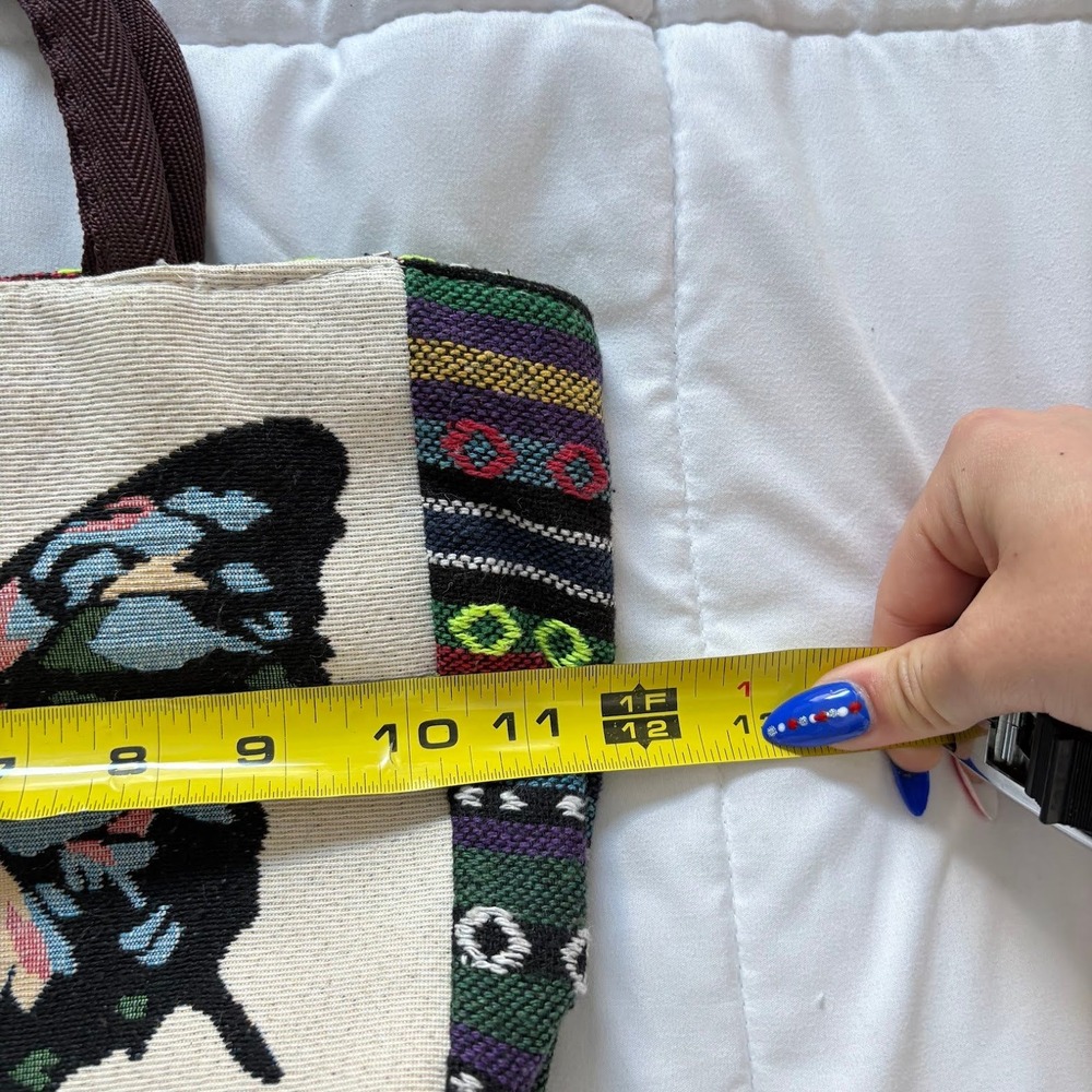 Boho Butterfly Woven Tapestry Tote Bag Small Zippered Handbag Striped Hippie Y2K - Picture 2 of 7
